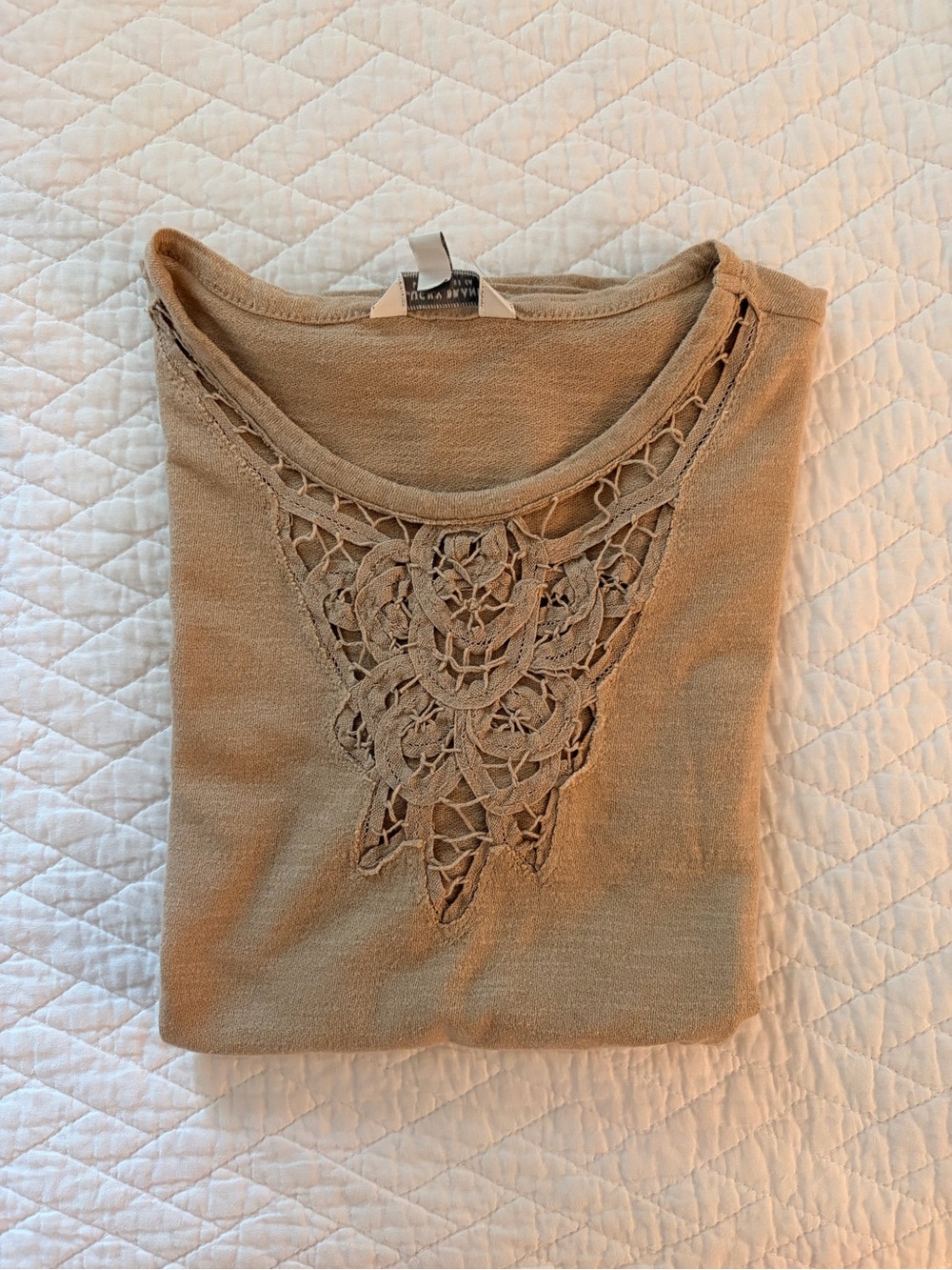 Lucky Brand Beige Knit Top with Crochet Trim